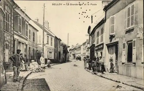 Ak Belloy en France Val d’Oise, La Grande Rue et la Poste