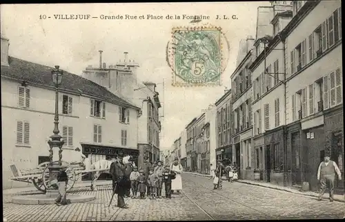 Ak Villejuif Val de Marne, Grande Rue et Place de la Fontaine