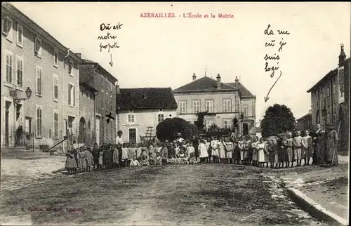 Ak Azerailles Meurthe et Moselle, L'École et la Mairie