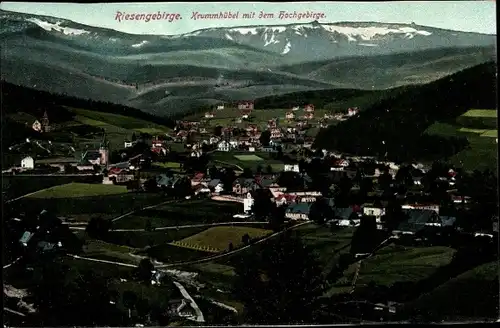 Ak Krummhübel im Riesengebirge in Schlesien, mit dem Hochgebirge, Streusiedlung