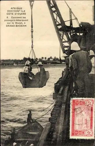 Ak Grand Bassam Elfenbeinküste, Comment les passagers debarquent sur le Warph