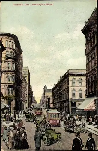 Ak Portland Oregon USA, Washington Street, Straßenbahn