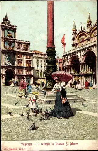 Litho Venezia Venedig Veneto, I colombi in Piazza S. Marco