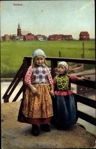 Ak Marken Nordholland, Kinder in niederländischen Volkstrachten, Photochromie