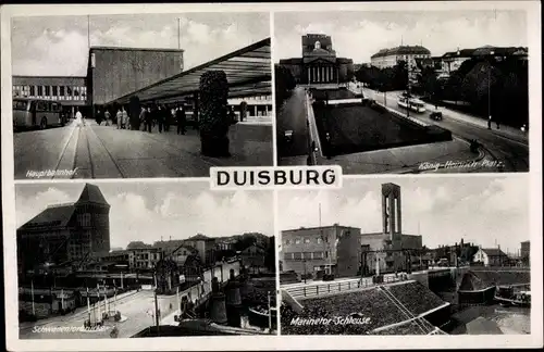 Ak Duisburg im Ruhrgebiet, König-Heinrich-Platz, Hauptbahnhof, Marientor-Schleuse,Schwanentorbrücke