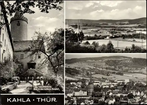 Ak Kahla in Thüringen, Leuchtenburg, Blick in den äußeren Burghof, Ortsansicht