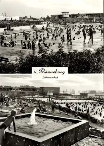 Ak Ronneburg in Thüringen, Schwimmbad, Badegäste, Brunnen