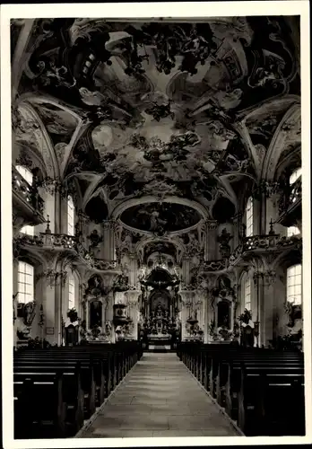 Ak Birnau Uhldingen Mühlhofen am Bodensee, Wallfahrtskirche,  Deckengemälde, Langhaus und Chor