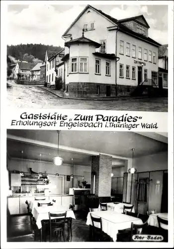 Ak Engelsbach Thüringer Wald, Gaststätte Zum Paradies, Fassade, Speisesaal