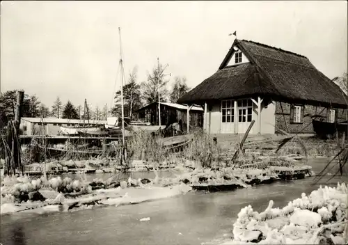 Ak Insel Usedom, Am Achterwasser, Winteransicht