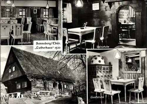 Ak Sonneberg in Thüringen, Lutherhaus 1930, Gaststube, Weinstube, Außenansicht