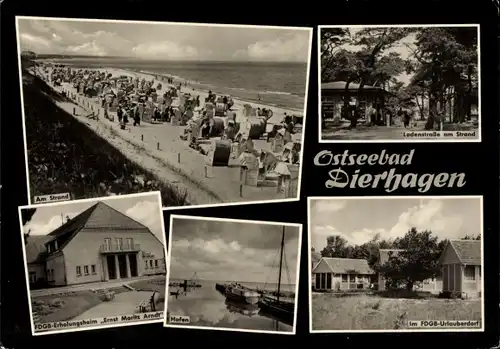 Ak Ostseebad Dierhagen, Am Strand, FDGB-Erholungsheim E. M. Arndt, Hafen, Ladenstraße am Strand