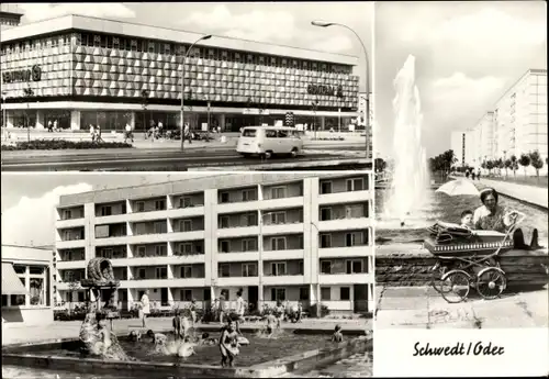 Ak Schwedt an der Oder, Kaufhalle Centrum, Kinderplanschbecken, Mutter mit Kinderwagen