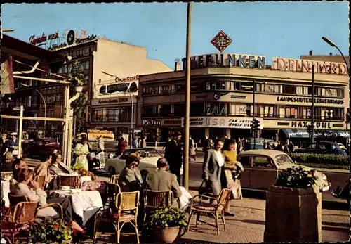 Ak Berlin Charlottenburg, Kurfürstendamm, Straßencafé, Telefunken Werbung
