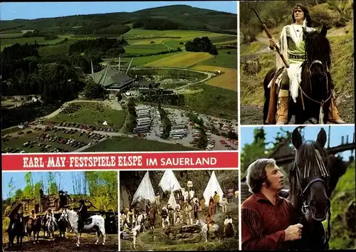 Ak Elspe Lennestadt im Sauerland, Karl May Festspiele, Lagerfeuer, Winnetou, Zelte