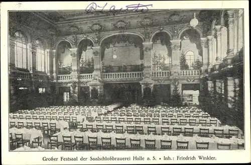 Ak Halle an der Saale, großer Festsaal d. Schlossbrauerei