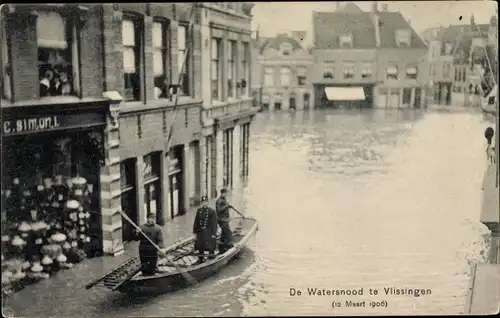 Ak Vlissingen Zeeland Niederlande, De Watersnood 1906, Ruderboot