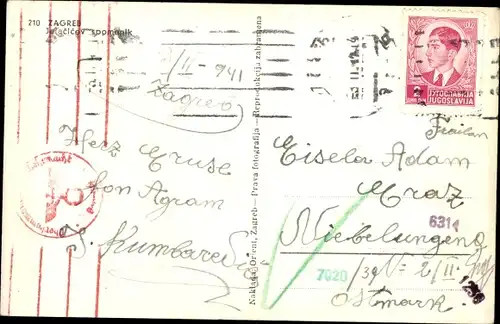 Ak Zagreb Kroatien, Partie am Denkmal