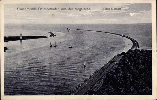 Ak Chorzelin Osternothafen Świnoujście Swinemünde Pommern, Molen-Einfahrt, Vogelschau