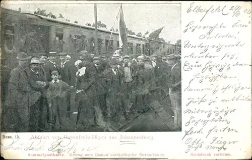 Ak Johannesburg Südafrika, Abfahrt von Burenfreiwilligen, Burenkrieg