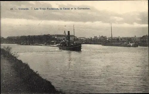 Ak Vilvoorde Flandern Flämisch Brabant, Les Trois Fontaines, le Canal et la Correction