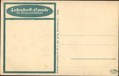 Künstler Ak Ludendorff Spende für Kriegsbeschädigte, Säer, Veteran bei Feldarbeit, I. WK