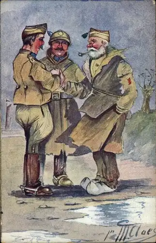 Künstler Ak Clues, Soldaten im Gespräch, Pfeife, Uniformen
