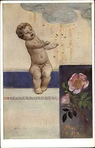 Künstler Ak Kaulbach, Friedrich August, München, Heckenrosentag Mai 1912, Kleinkind, Geldregen