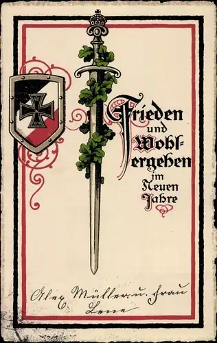 Wappen Ak Glückwunsch Neujahr, Frieden und Wohl, Kaiserreich, Schwert