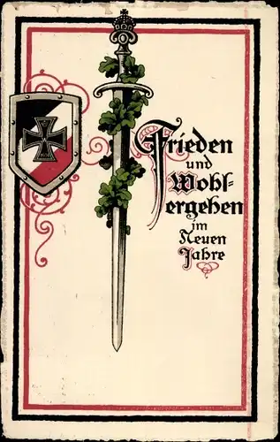 Wappen Ak Glückwunsch Neujahr, Frieden und Wohl, Kaiserreich, Schwert