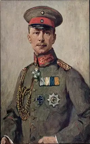 Künstler Ak Kronprinz Wilhelm von Preußen, Portrait in Uniform, Schirmmütze, I. WK