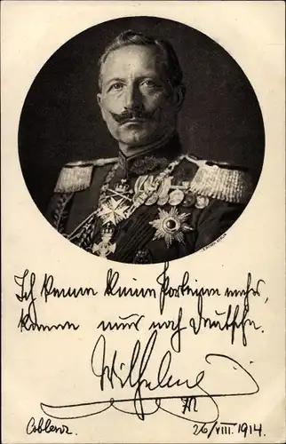 Ak Kaiser Wilhelm II., Ich kenne keine Parteien mehr, Zitat 1914