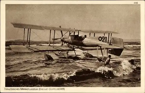 Ak Französisches Marineflugzeug, Brequet Doppeldecker