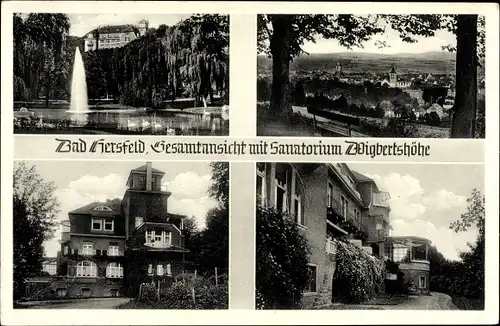 Ak Bad Hersfeld in Hessen, Gesamtansicht mit Sanatorium Wigbertshöhe, Weiher mit Fontäne