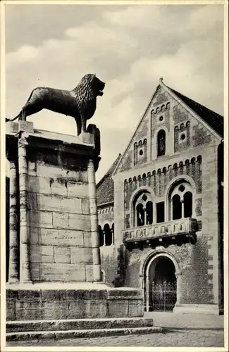 Ak Braunschweig in Niedersachsen, Löwe vor der Burg Dankwarderode