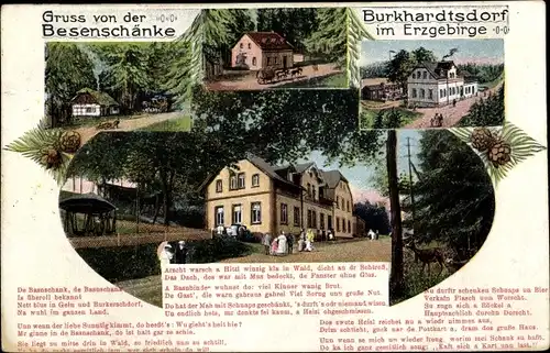 Gedicht Ak Burkhardtsdorf im Erzgebirge, Blick von außen auf die Besenschänke, Hausentwicklung