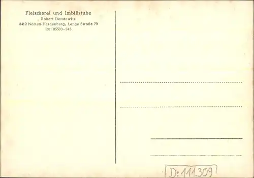 Ak Nörten Hardenberg im Kreis Northeim Niedersachsen, Fleischerei Imbissstube, Inh. R. Dorstewitz