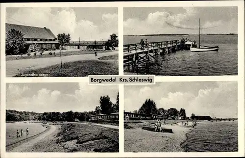 Ak Borgwedel an der Schlei, Jugendherberge, Partie am Wasser