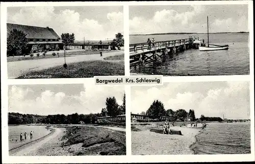 Ak Borgwedel an der Schlei, Jugendherberge, Partie am Wasser