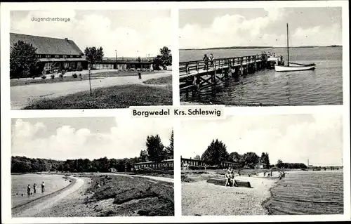 Ak Borgwedel an der Schlei, Jugendherberge, Partie am Wasser