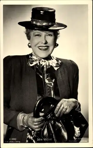 Ak Schauspielerin Ida Wüst, Portrait, Hut, Handtasche