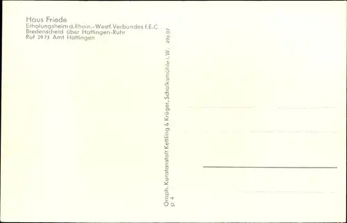 Ak Bredenscheid Stüter Hattingen an der Ruhr, Haus Friede, Erholungsheim