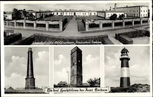 Ak Insel Borkum Ostfriesland, Leuchttürme, Kinderheilstätte Adolfinenheim