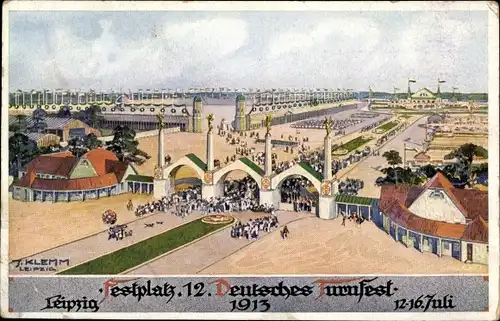 Künstler Ak Klemm, J., Leipzig in Sachsen, 12. Deutsches Turnfest 1913, Festplatz
