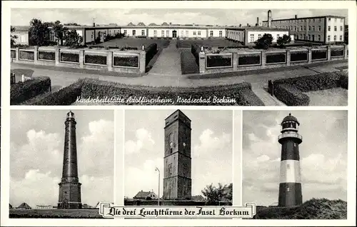 Ak Insel Borkum Ostfriesland, Leuchttürme, Kinderheilstätte Adolfinenheim