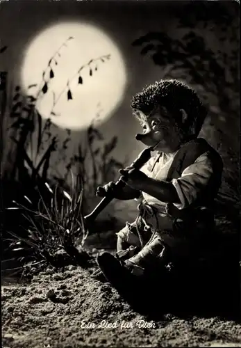 Ak Mecki der Igel, Ein Lied für dich, Flötenspiel beim Mondschein