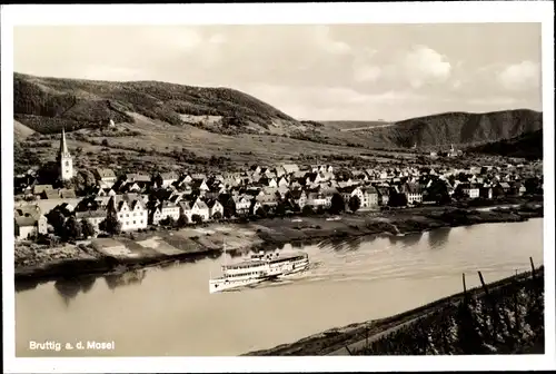 Ak Bruttig Fankel an der Mosel, Panorama, Salondampfer