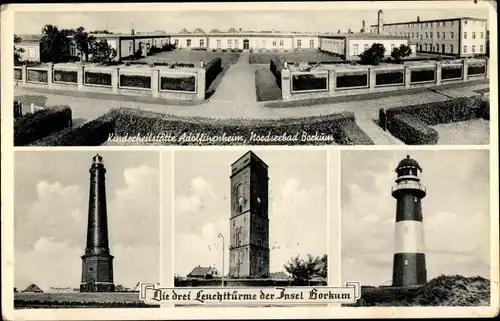Ak Insel Borkum Ostfriesland, Leuchttürme, Kinderheilstätte Adolfinenheim
