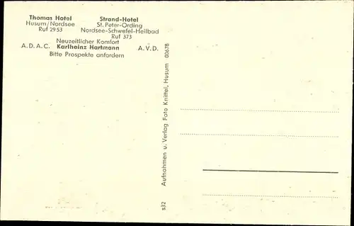 Ak Husum in Nordfriesland, Thomas Hotel, Strand Hotel St Peter Ording, Innenansichten