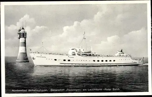 Ak Wilhelmshaven in Niedersachsen, Bäderschiff Rüstringen, Roter Sand Leuchtturm